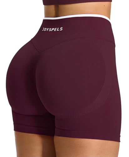 JOYSPELS Scrunch Sport Shorts Damen, Nahtlose Sporthose Kurze Radlerhose Push Up Leggings Gym Leggins Laufhose Sommer Sportshorts (Anthrazitrot,M) von JOYSPELS