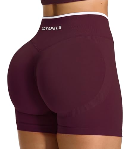 JOYSPELS Scrunch Sport Shorts Damen, Nahtlose Sporthose Kurze Radlerhose Push Up Leggings Gym Leggins Laufhose Sommer Sportshorts (Anthrazitrot,S) von JOYSPELS