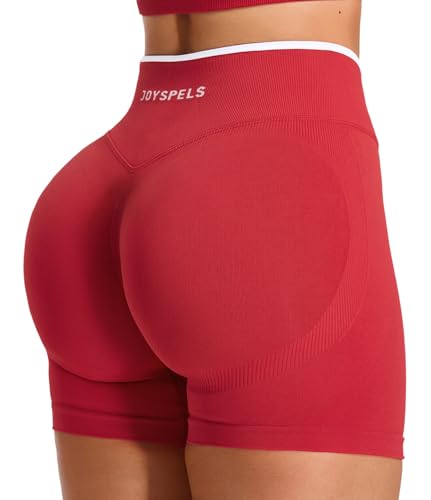 JOYSPELS Scrunch Sport Shorts Damen, Nahtlose Sporthose Kurze Radlerhose Push Up Leggings Gym Leggins Laufhose Sommer Sportshorts (Cherry,S) von JOYSPELS