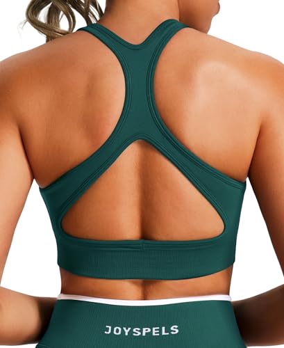 JOYSPELS Sport BH Damen Starker Halt ohne Buegel Gepolstert Bustier große brüste trägerloser BH Crop Tops Seamless Push Up Workout Top Fitness Blaugrün M von JOYSPELS