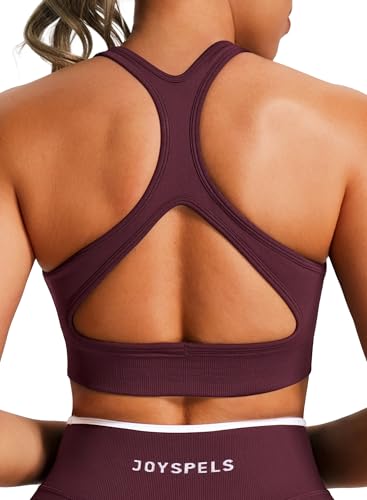 JOYSPELS Sport BH Damen Starker Halt ohne Buegel Gepolstert Bustier große brüste trägerloser BH Crop Tops Seamless Push Up Workout Top Fitness Cordovan S von JOYSPELS