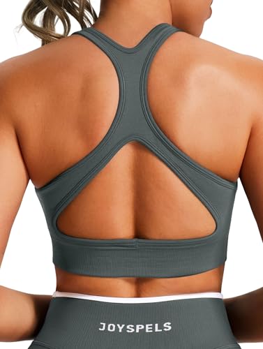 JOYSPELS Sport BH Damen Starker Halt ohne Buegel Gepolstert Bustier große brüste trägerloser BH Crop Tops Seamless Push Up Workout Top Fitness Dunkelschatten XL von JOYSPELS