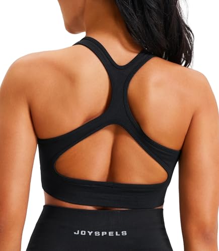 JOYSPELS Sport BH Damen Starker Halt ohne Buegel Gepolstert Bustier große brüste trägerloser BH Crop Tops Seamless Push Up Workout Top Fitness Schwarz XS von JOYSPELS