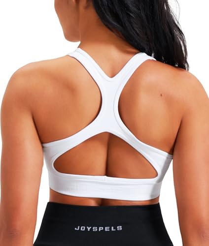 JOYSPELS Sport BH Damen Starker Halt ohne Buegel Gepolstert Bustier große brüste trägerloser BH Crop Tops Seamless Push Up Workout Top Fitness Weiß XS von JOYSPELS