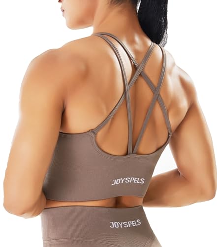 JOYSPELS Nahtloser Beauty-Rückensport-BH, mittlere Unterstützung, Yoga-Workout-Tops, Mokka, Large von JOYSPELS