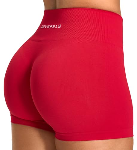 JOYSPELS Sport Gym Shorts Damen, Kurze Sporthose Damen Radlerhose High Waist Blickdicht Laufhose Seamless Acerola M von JOYSPELS