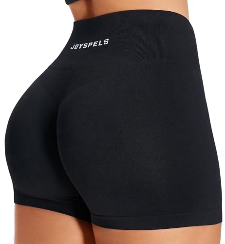 JOYSPELS Sport Gym Shorts Damen, Kurze Sporthose Damen Radlerhose High Waist Blickdicht Laufhose Seamless Schwarz M von JOYSPELS