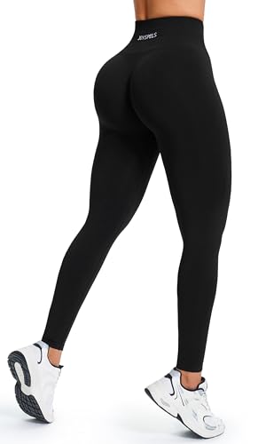 JOYSPELS Sport Leggings Damen, High Waist Sporthose Blickdicht Sportleggins Gym Leggins Push Up Yogahose, Schwarz L von JOYSPELS
