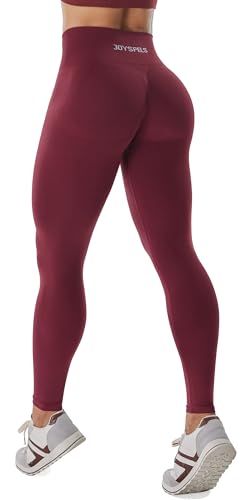 JOYSPELS Sport Leggings Damen, High Waist Sporthose Blickdicht Sportleggins Scrunch Butt Leggins Push Up Yogahose, Weinrot L von JOYSPELS