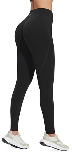 JOYSPELS Sport Leggings Damen Blickdicht Gym Sporthose Scrunch Leggins Push Up Laufhose Yogahose, Schwarz L von JOYSPELS