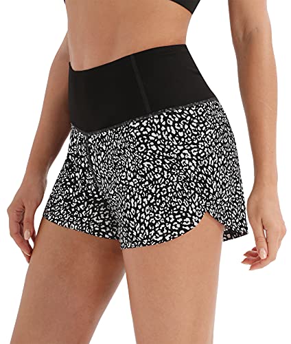 JOYSPELS Sport Shorts Damen Sommer, Kurze Sporthose Damen Laufhose Kurz Jogginghose Hose, Schwarz Leopard M von JOYSPELS