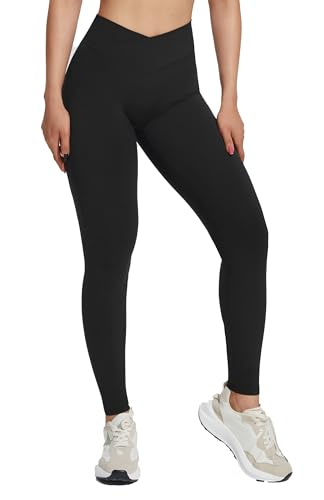 JOYSPELS V Crossover High Waisted Workout Leggings for Women, Scrunch Butt Lifting Gym Tights Tummy Control Yoga Pants, Schwarz, Groß von JOYSPELS