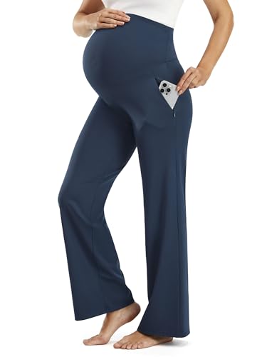 JOYSPELS Weiche, weiche Schwangerschafts-Yogahose mit Reißverschlusstaschen über dem Bauch, Pageantblue, X-Groß von JOYSPELS