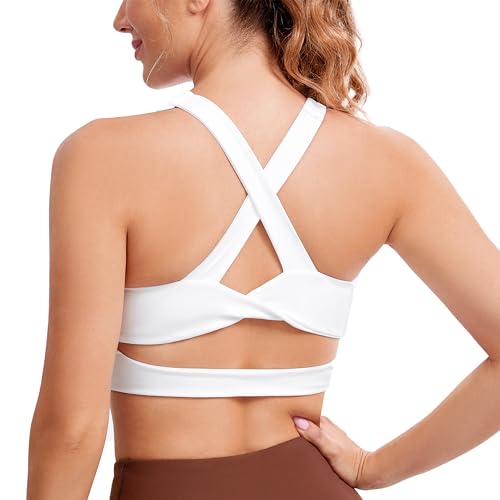 Sport-BHs für Damen, überkreuzter Rücken, gepolstert, Workout-Tank-Tops, mittlere Unterstützung, bauchfreies Top für Damen, Weiss/opulenter Garten, small von JOYSPELS