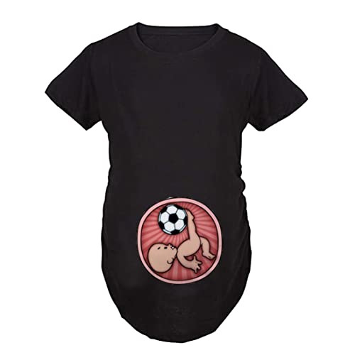 JOYU Mutterschafts-Oberteile, Fußball-Druck, T-Shirt, geraffte Seiten, lässige Mama Schwangerschaft Blusen, Schwarz, kurze Ärmel, XXL von JOYU