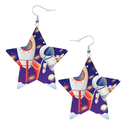 JOYXEONA Universe Astronaut Rakete Galaxie gedruckt Damen Leder Ohrringe Sternförmige Ohrringe baumeln Ohrringe, Einheitsgröße, Polyvinylchlorid JOYXEONA Universe Astronaut Rakete Galaxie gedruckt Damen Leder Ohrringe Sternförmige Ohrringe baumeln Ohrringe, Einheitsgröße, Polyvinylchlorid von JOYXEONA