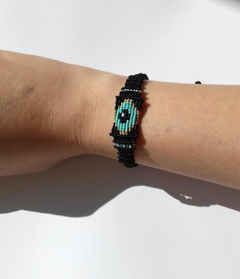 Ziggurat Evil Eye Armband, Makramee Armbänder, Makramee Manschette Armbänder, Manschettenarmband, Geschenk Für Frauen, Boho Style von JOYbyAndrianna