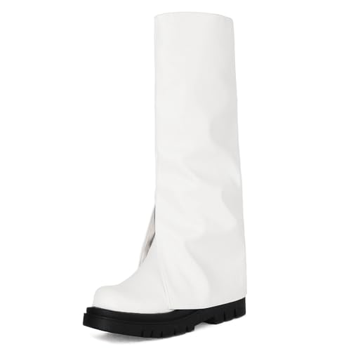 JOZHAMTA Kniehohe Stiefel für Damen, klobige Plattform, breite Wade, Winterstiefel, schwarz, modische Schlupfschuhe, Adidas Sportschuhe mit Stollen, 40 EU JOZHAMTA Kniehohe Stiefel für Damen, klobige Plattform, breite Wade, Winterstiefel, schwarz, modische Schlupfschuhe, Adidas Sportschuhe mit Stollen, 40 EU von JOZHAMTA