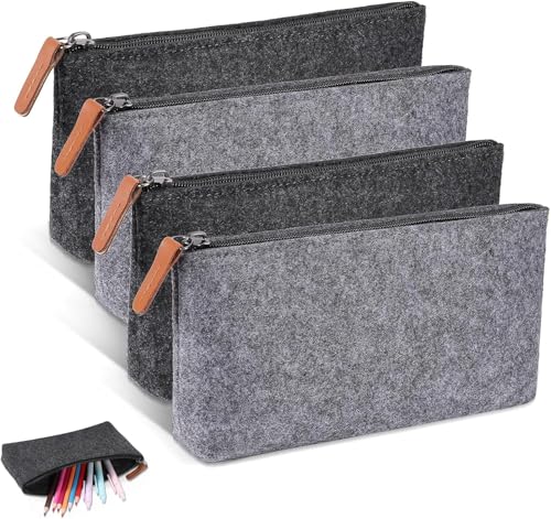 JOZMMZEOOA Filz Mäppchen 4 Stück Multifunktions Federmäppchen 22*12*3CM Briefpapier Beutel Kosmetiktasche mit Reißverschluss,für Multifunktions Briefpapier Beutel für Stifte Bleistifte Leuchtmarker von JOZMMZEOOA