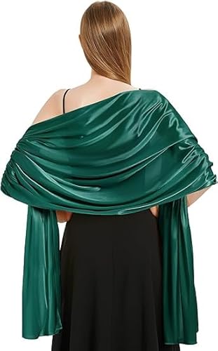 JOZMMZEOOA Stola Damen Festlich 200 * 70cm Helles Schals Tücher für Damen Satinstoff Multifunktionstuch Leicht, Geeignet für Brautkleider, Abendkleider, Partys und Tänze (Dunkelgrün) von JOZMMZEOOA