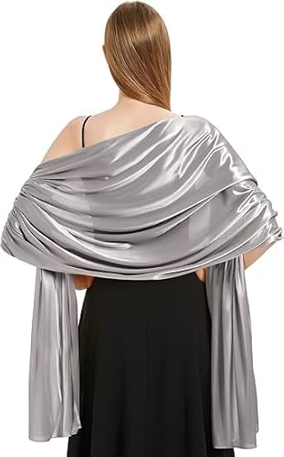 JOZMMZEOOA Stola Damen Festlich 200 * 70cm Helles Schals Tücher für Damen Satinstoff Multifunktionstuch Leicht, Geeignet für Brautkleider, Abendkleider, Partys und Tänze (Grau Silber) von JOZMMZEOOA