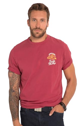 JP 1880 Herren, Halbarm, Acid Washed, Print, Rundhals T-Shirts, Bordeaux, 58 von JP 1880