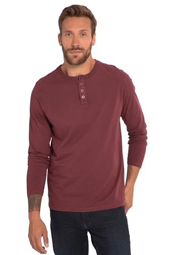 JP 1880 Herren Henley, Langarm, Vintage Look, Rundhals, Knopfleiste, bis 8 XL T-Shirts, dunkel kirschrot, XXXXXL von JP 1880