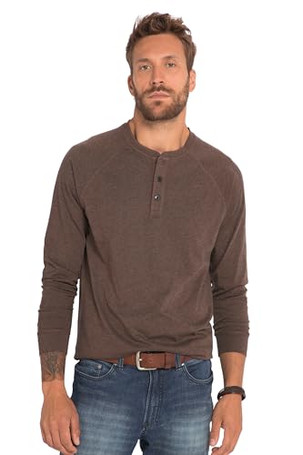 JP 1880 Herren Henley, Oeko-TEX, Langarm, Rundhals, Knopfleiste T-Shirts, Taupe Melange, XXL von JP 1880