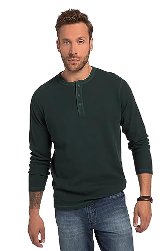 JP 1880 Herren Henley, Oeko-TEX, Langarm, Waffelpiqué, Rundhals T-Shirts, tannengrün, X-Large Hoch von JP 1880