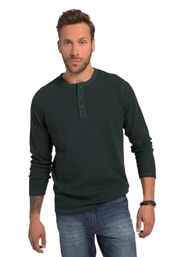 JP 1880 Herren Henley, Oeko-TEX, Langarm, Waffelpiqué, Rundhals T-Shirts, tannengrün, XL von JP 1880