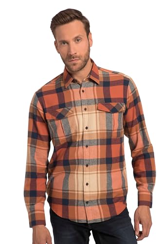 JP 1880 Herren Karo-Flanellhemd, Langarm, Kentkragen, Modern Fit Hemden, dunkelorange, 58 von JP 1880