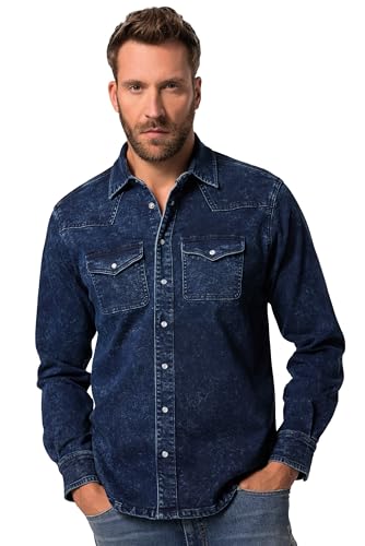 JP 1880 Herren L-8XL Jeanshemd FLEXNAMIC®, Denim, Langarm, Kentkragen, Modern Basic Fit, bis 8 XL Dark Blue Denim 4XL 831103903-4XL von JP 1880