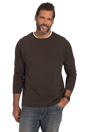 JP 1880 Herren Langarmshirt, Oeko-TEX, Doppel-Ausschnitt T-Shirts, Dunkelbraun, L von JP 1880