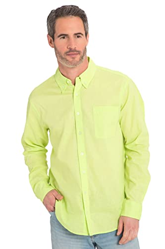 JP 1880 Herren Leinenmixhemd, Langarm, Buttondown-kragen, Modern Fit Hemd, Neon Gelb, 3XL EU von JP 1880