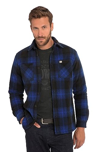 JP 1880 Herren Overshirt, Workwear, Langarm, Fleece, Karo, wattiert, Kentkragen Hemden, Kobaltblau, 4X-Groß von JP 1880