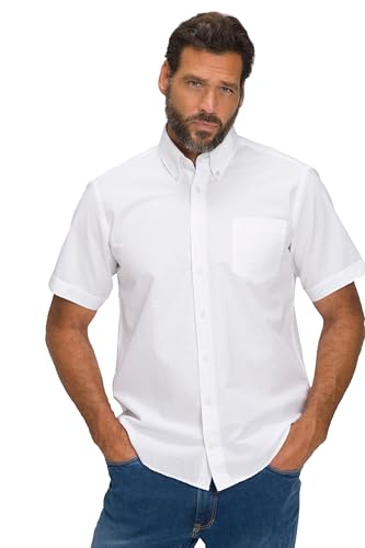 JP 1880 Herren Seersucker-Hemd, Halbarm, Buttondown-Kragen, Modern Fit, Streifen Shirt, schneeweiß, XXL von JP 1880