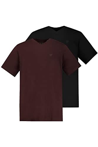 JP 1880 Herren große Größen Übergrößen Menswear L-8XL JP1880 T-Shirts, Basic, 2er-Pack, V-Ausschnitt, Halbarm, bis 8 XL Burgunder 7XL 711318110-7XL von JP 1880