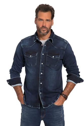 JP 1880 Herren Jeanshemd, FLEXNAMIC, Langarm, Kentkragen, Modern Basic Fit, Western Look Hemden, Blue Denim, XXXXL von JP 1880