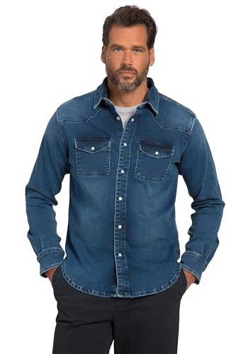 JP 1880 Herren Jeanshemd, Flexnamic, Denim, Langarm, Kentkragen, Modern Basic Fit, Western Look Hemden, medium Stone, 3XL Grande Taille von JP 1880