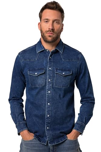 JP 1880 Herren große Größen L-8XL Jeanshemd FLEXNAMIC®, Denim, Langarm, Kentkragen, Modern Basic Fit, bis 8 XL Blue Denim 8XL 831103902-8XL von JP 1880