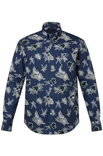 JP 1880 Herren große Größen Menswear L-8XL Hemd, Langarm, Buttondown-Kragen, floraler Print, Modern Fit, bis 8 XL Nachtblau 5XL 825406842-5XL von JP 1880