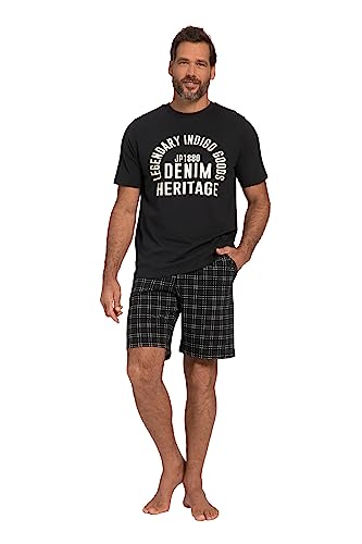 JP 1880 Herren, Homewear, kurzer Zweiteiler, T-Shirt mit Print, Karierte Shorts Schlafanzug, schwarz, XXXL von JP 1880