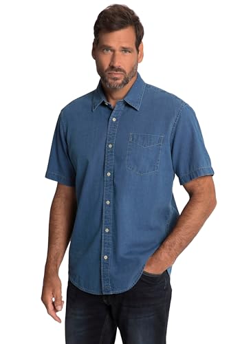 JP 1880 Herren große Größen Übergrößen Menswear L-8XL Hemd, Denimoptik, Halbarm, Kentkragen, Modern Fit Blue Denim 4XT 817756902-4XT von JP 1880