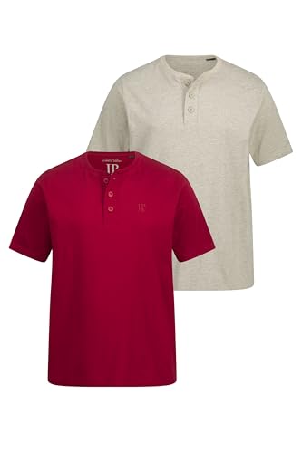 JP 1880 Herren große Größen Übergrößen Menswear L-8XL Henleys, Basic, 2er-Pack, Rundhals, Knopfleiste, bis 8 XL dunkel kirschrot 6XL 708420349-6XL von JP 1880