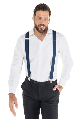 JP 1880 Men's Hosenträger, verstärkte Clips, längenverstellbar Suspenders, dunkel Marine, One Size von JP 1880