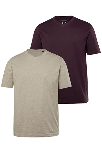 JP 1880 Herren große Größen Übergrößen Menswear L-8XL T-Shirts, Basic, 2er-Pack, V-Ausschnitt, Halbarm, bis 8 XL aubergine XXL 711318114-XXL von JP 1880