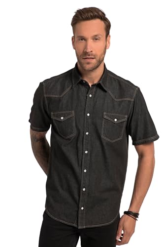 JP 1880 Herren große Größen Übergrößen Menswear L-8XL Jeanshemd, Halbarm, Kentkragen, Modern Fit, bis 8XL, Tall Black 4XL 822898100-4XL von JP 1880