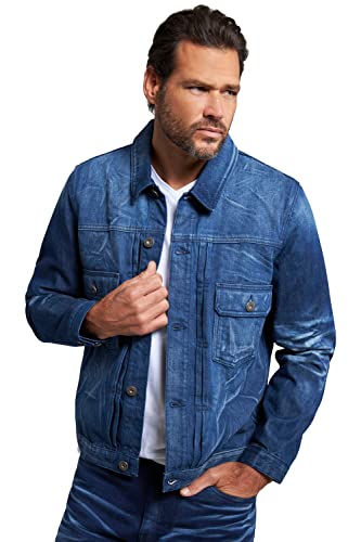 JP 1880 Herren Jeansjacke, Vintage Washed, Hemdkragen, Klappentschen, Bis 8 Xl Jacke, blue denim, 3XL Große Größen EU von JP 1880