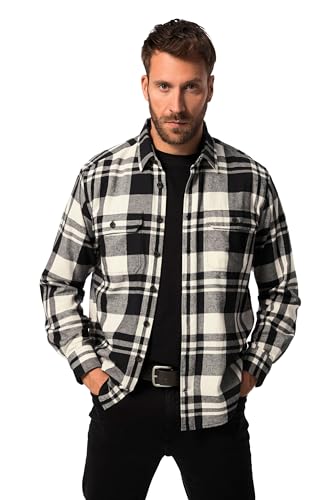 JP 1880 Herren große Größen Übergrößen Menswear L-8XL Karo-Flanellhemd, Langarm, Kentkragen. Modern Fit, Tall schwarz 5XT 824164100-5XT von JP 1880