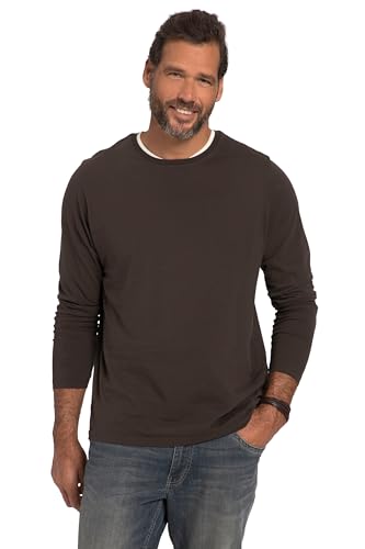 JP 1880 Herren Langarmshirt, Oeko-TEX, Doppel-Ausschnitt T-Shirts, Dunkelbraun, 56 von JP 1880